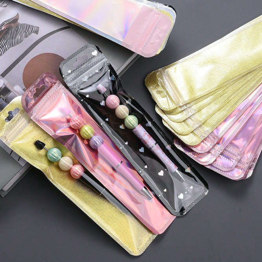 100Pcs Holographic Pen Bags, Pen Packaging Bags, Resealable Smell Proof Bags For Party Favor Storage, Cosmetics, Jewelry & Pen Packaging