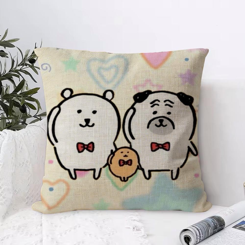 Japan Cute Joke Bear Cushion Cover Eco Linen Pillow Case DoubleSided Print Breathable Durable Zipper Home Decor Gift