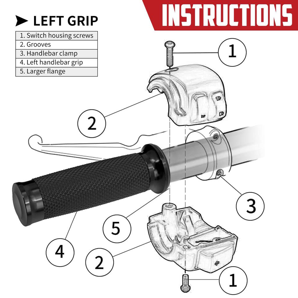 HCmotorku Motorcycle Handlebar 25mm Handlebar Grips for Harley Touring Sportster XL Dyna and Softail Black Grips, 1-inch (1996-2007), 883, 1200,