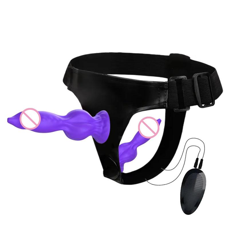 Wired Remote Vibrating Double Penetration Strap On Harness Realistic Silicone Dildo Panties Adjustable for Couples Pegging Anal