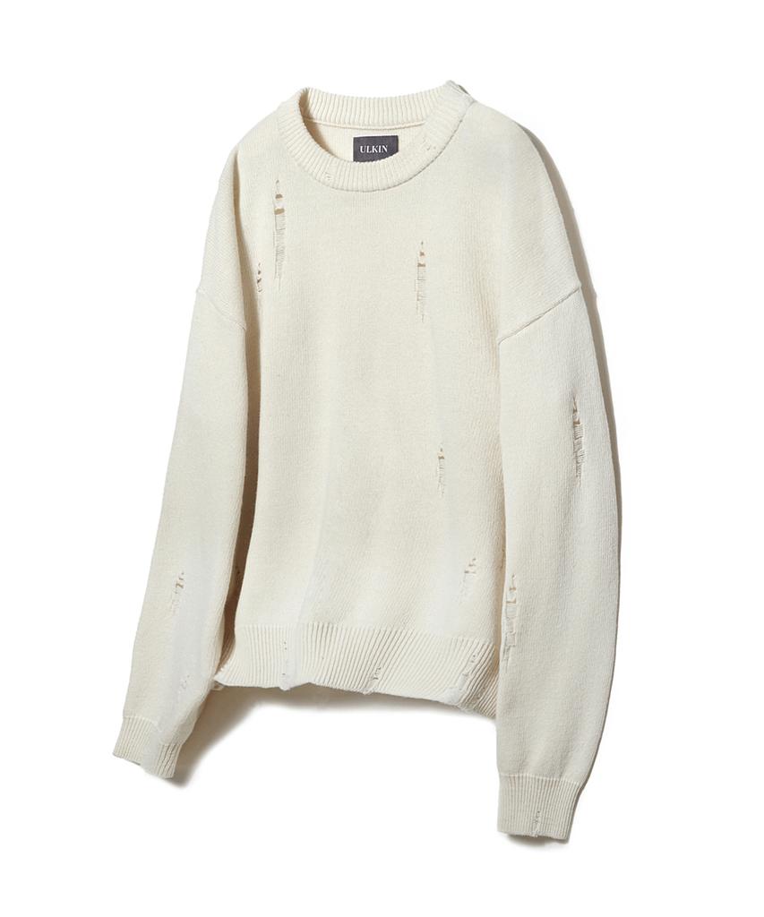 ULKIN [Runway] Damaged Round Neck Knit_Oatmeal