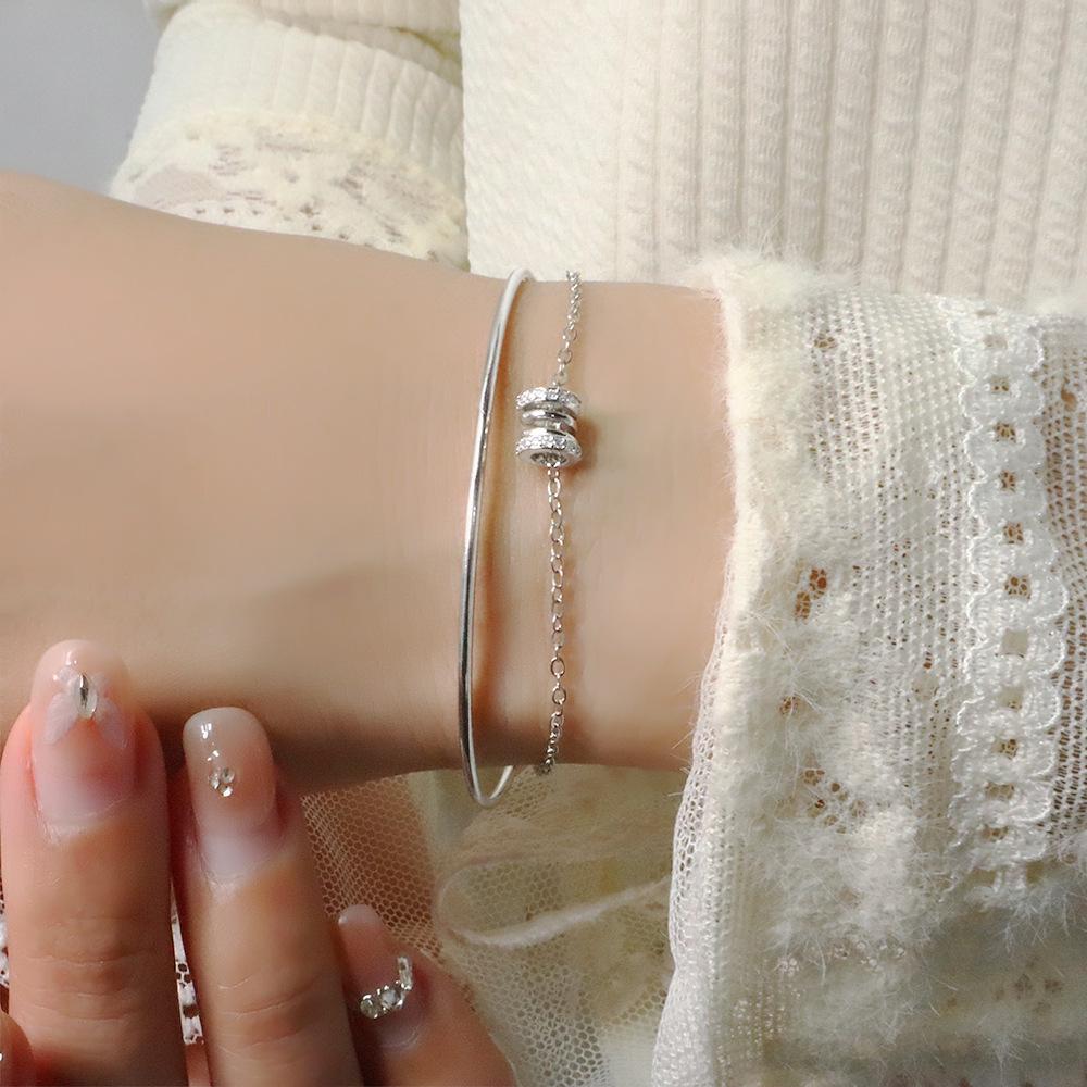 Good Meow Women's Korean Style Double-Layer Zircon Bracelet - Trendy Small Waist Chain