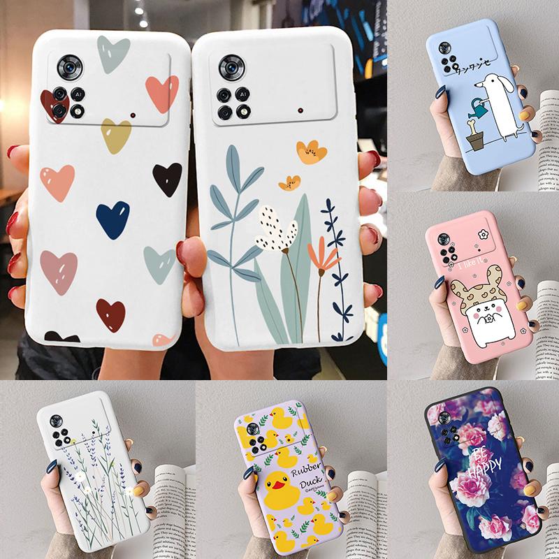 Case For Poco X4 Pro 5G Poco M4 Pro Cute Heart Flower Back Cover Soft Silicone Matte Protective Funda For Xiaomi Poco X6 X5 Pro