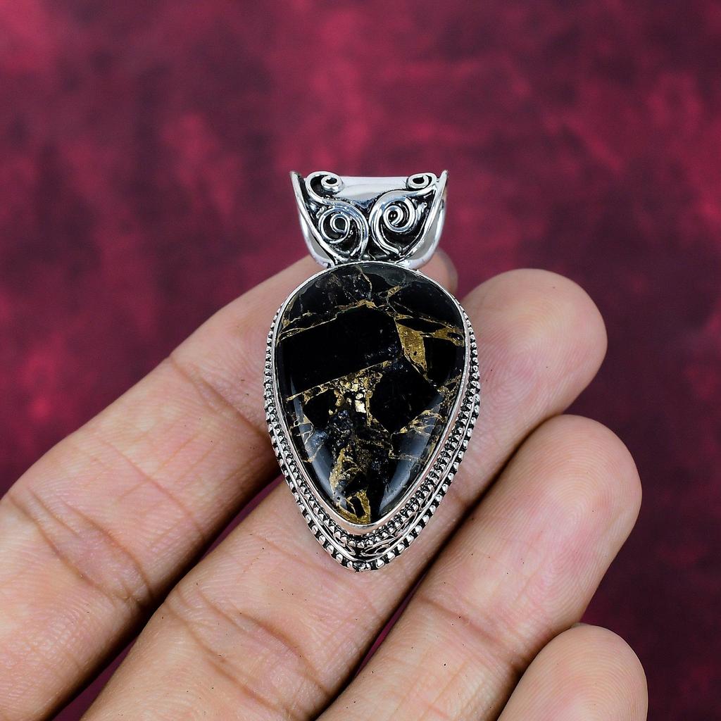 Copper Black Tourmaline Handmade Gemstone Pendant, 925 Solid Sterling Silver Pendant Antique Jewelry, For Engagement Gift