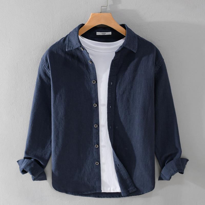 Men's Ramie Long-Sleeve Shirt - Spring/Autumn Casual Loose Fit, Youth Classic Style (Model 9798)
