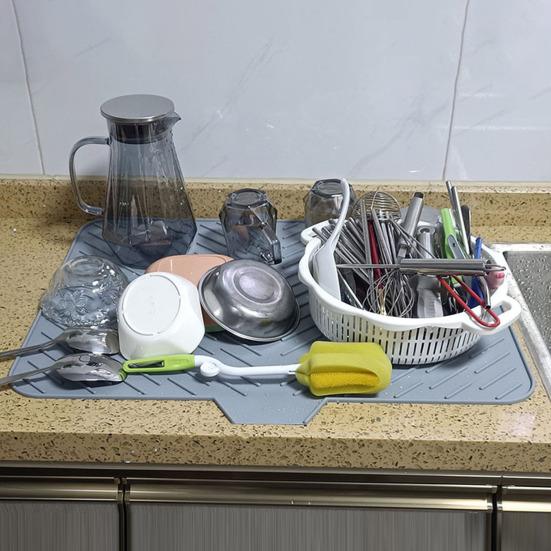 Silicone Drain Mat Quick-Drying Design Raised Ridges Bottom Slope Dish Drainer Kitchen Dining Room Sink Organizer Mat