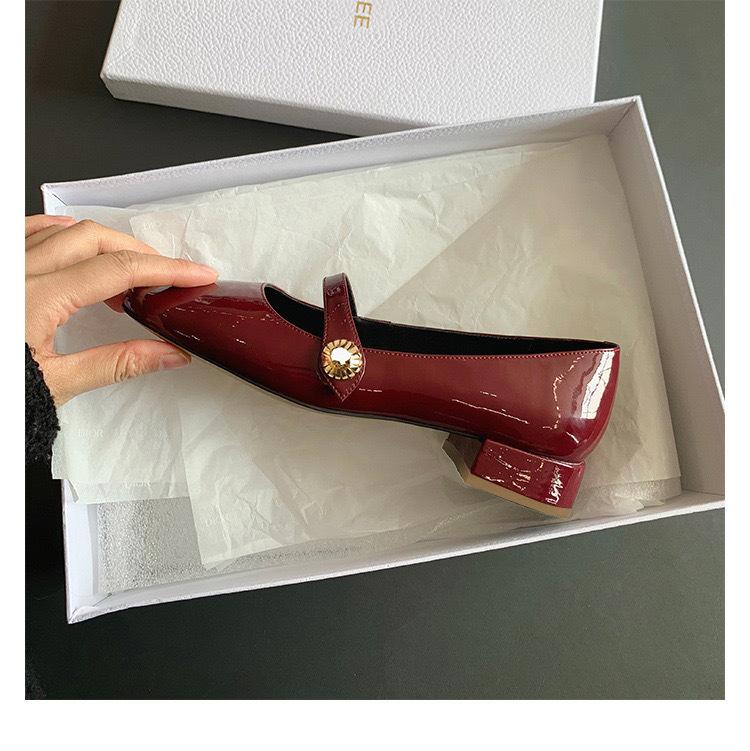 Leather Version~ French High Heels Women's Thick Heel Mary Jane Shoes Gold Buckle Light Mouth Versatile Single Shoes Temperament Commuter Shoes