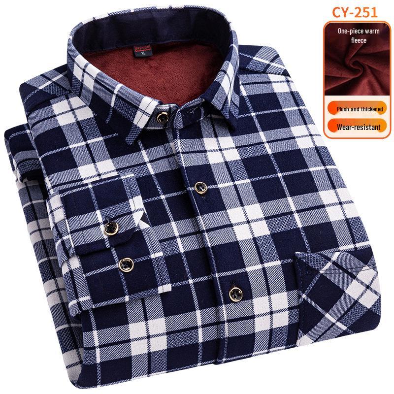 Men's Fleece-Lined Plaid Long-Sleeve Shirt