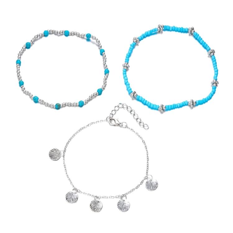 Stackable Anklet Beach Vacation Jewelry Multilayer Shell Bead Ankle Chain Handmade Comfortable Alloy Seaside Accessory