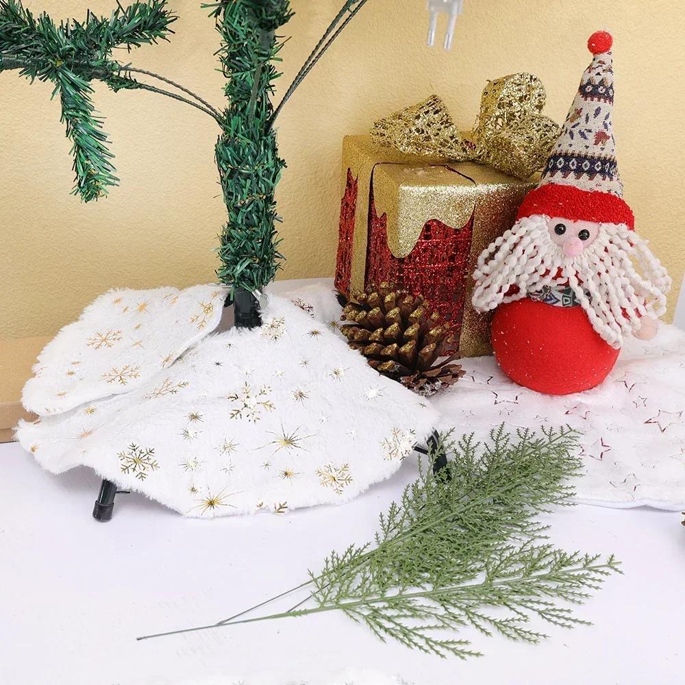 1pc 38CM White Snowflake Christmas Tree Skirt, Faux Fur Plush Xmas Base Cover Round Mat for Holiday Party, Autumn Halloween