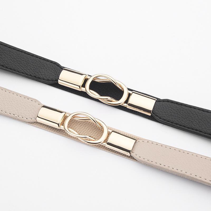 Button Thin Belt Women'S Decorative Waist Seal With Skirt Retro Elastic Elastic Narrow Belt Waist Black