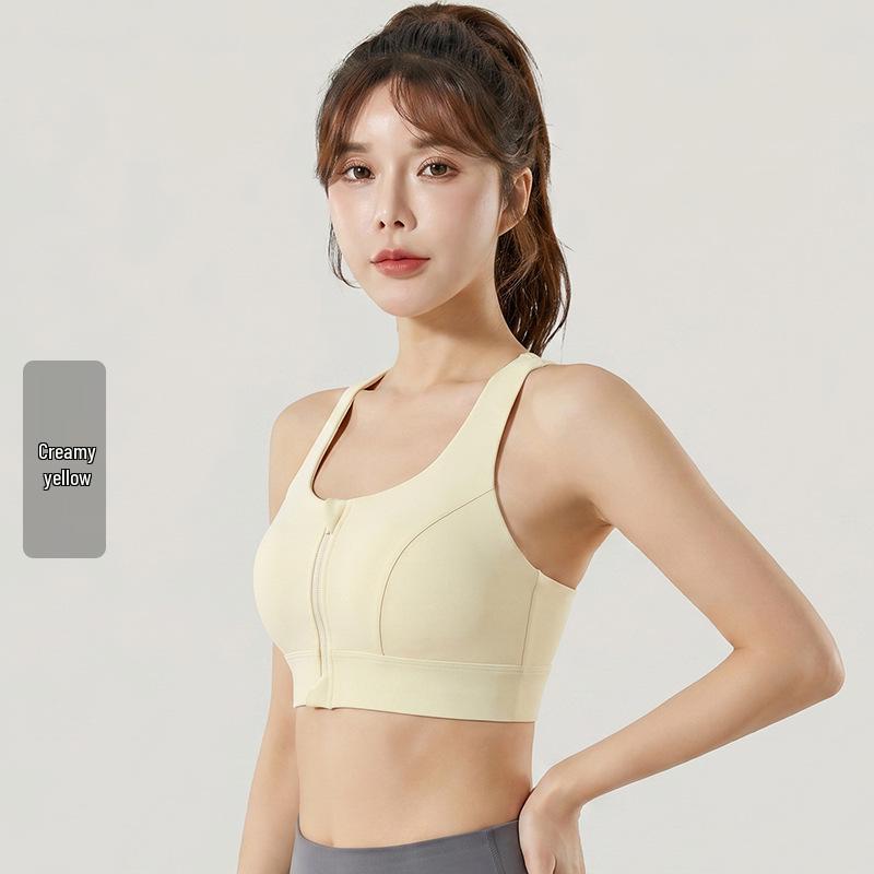 Sutiã Esportivo com Zíper à Prova de Choque com Bojo Fixo de Suporte e Design Elegante nas Costas para Mulheres