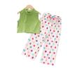 Hong Kong Style Girls' Polka Dot Straight-Leg Pants & Sleeveless Crop Top Set