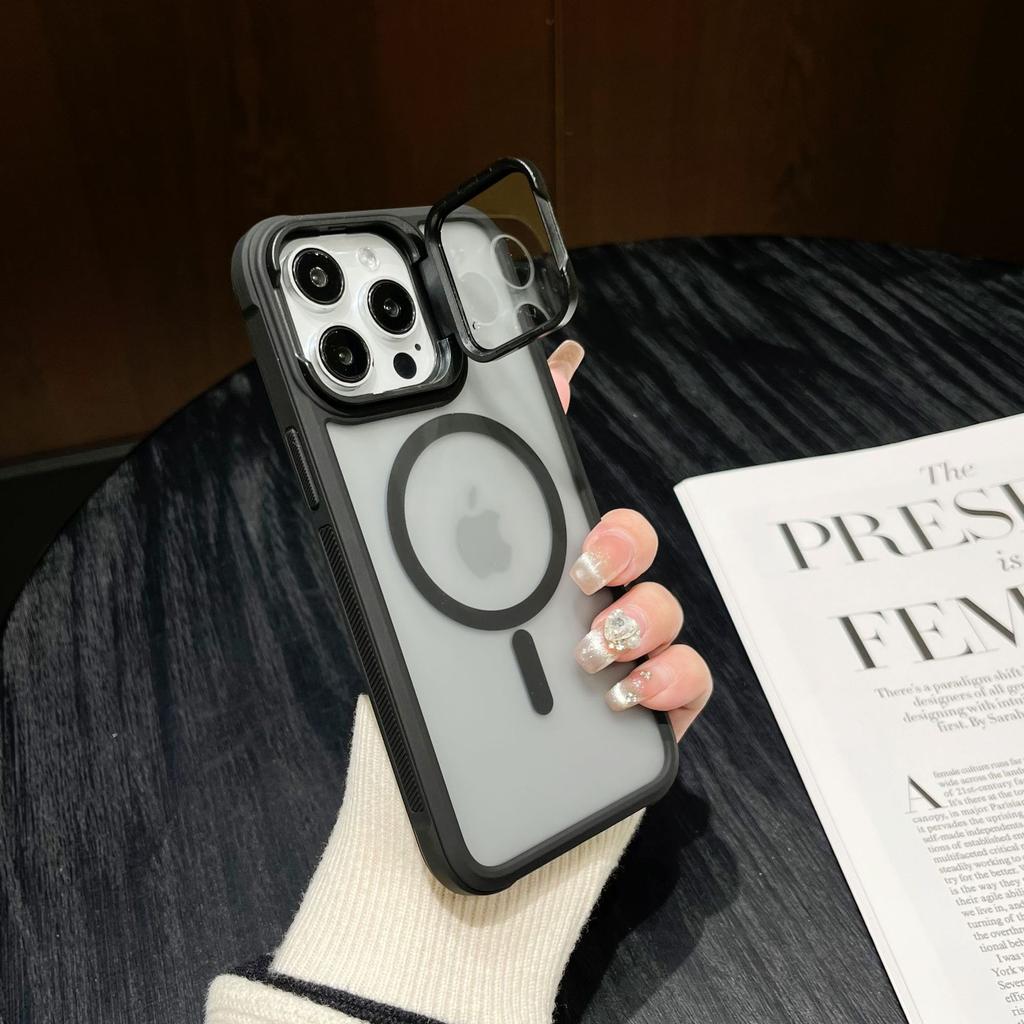 Luxury Bracket Stand Magnetic Phone Case for iPhone 16 15 14 Plus 13 12 11 16 Pro Max With Lens Protection Cover for Magsafe