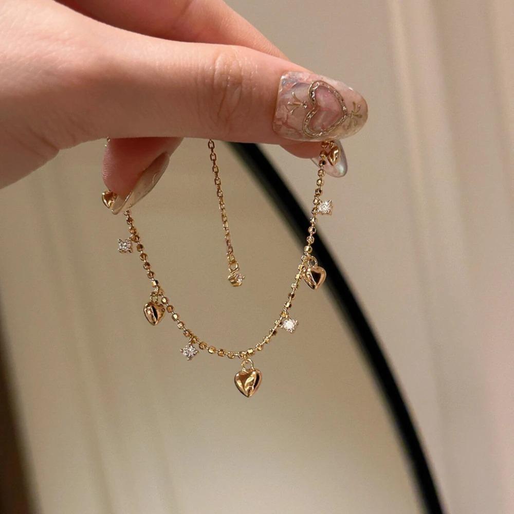 Minimalist Heart Pendant Bracelet Glod Silver Zircon Charm Bracelets Tassel Bracelet  Daily Wear