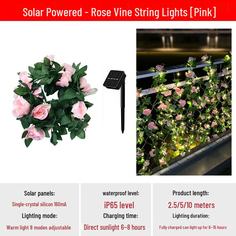 Solar Rose String Lights: Outdoor & Indoor Decorative Flower Vine for Patios, Balconies, Railings, and Ambiance