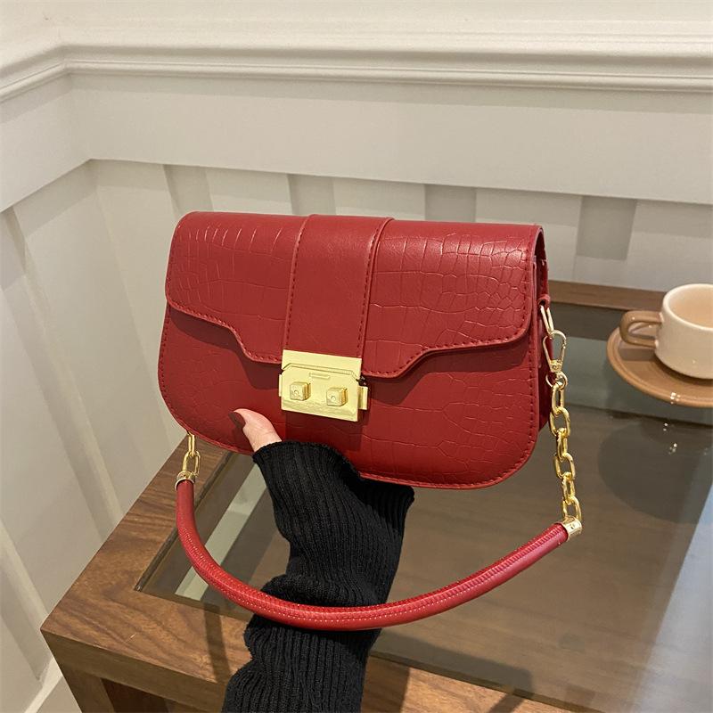 Niche Texture Crocodile Pattern Small Square Bag Women's New Fashionable High-value Shoulder Bag Versatile Messenger Underarm Bag Chain