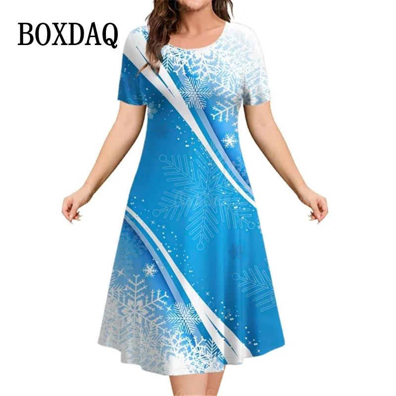 Rochii de Crăciun pentru Femei Pentru Iarnă Rochie cu Mânecă Scurtă cu Imprimeu Fulgi de Nea de Crăciun Mărimi Mari Casual cu Gât Rotund Larg Haine de Petrecere Nou