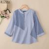 ZANZEA Women Casual V-Neck 3/4 Sleeve Loose Stripe Blouse