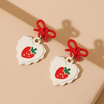 Kleine frische Liebe Erdbeere Schleife Ohrstecker für Frauen, Japanische Nische Süße Ohrringe