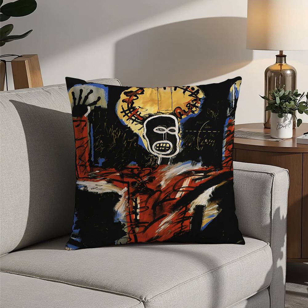 J-Jean M-Michel B-Basquiat Art Pillow Case Square Double‑Sided Print Cushion Case For Sofa Home Bedchamber Decor Gift