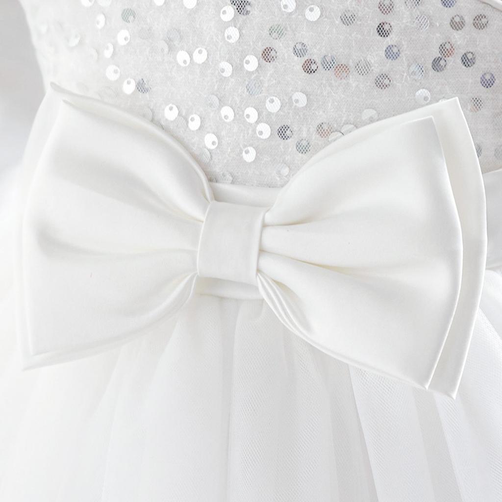 Girls' Sequin Princess Dress with Bow and Single Shoulder Strap - Puff Mesh Skirt for First Birthday