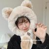 Cute letters bear ears hat scarf integrated female winter student warm fleece thickened two-piece set