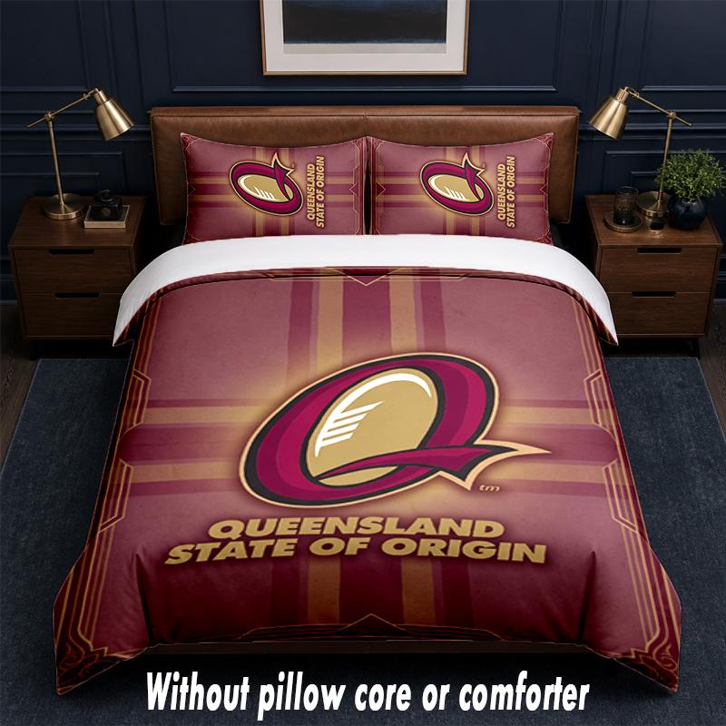 Queensland Maroons Design Bed Bedding Set 1 Duvet Cover + 2 Pillowcases Soft Breathable Household Bed Linens
