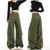 Women's Army Green Loose Cargo Jeans - Spring Style, Slim Fit, Wide Leg, Large Pockets