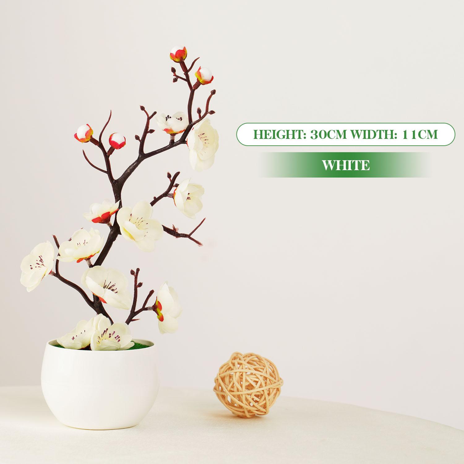 

30cm Plum Blossom Flower Bonsai Artificial Plastic Fake Flowers for Home Office Desktop Ornament Mother s Day Gift Spring Decor 1PC with pot белый
