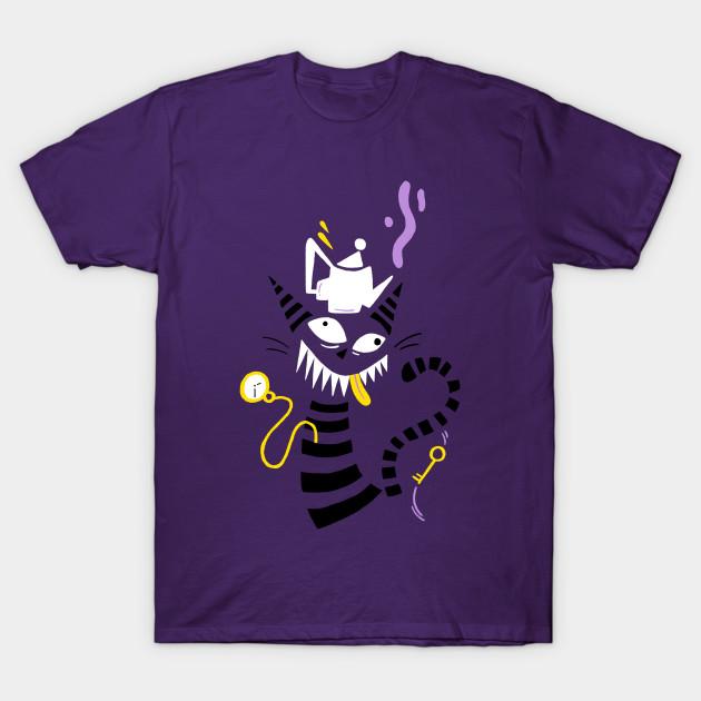 

Men Black Print T-shirt Cheshire Crazy Cat No-Cut Transfer Paper Print Cotton Tshirt L