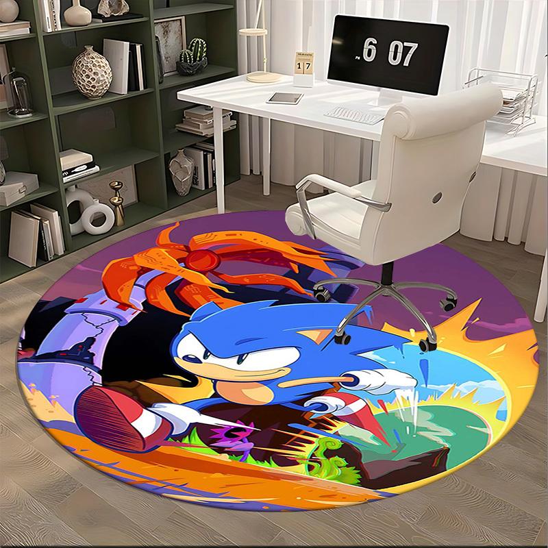 1pc Sonic the Hedgehog Round Carpet - Anime Design Chair Mat for Office, Home Decor, Living Room