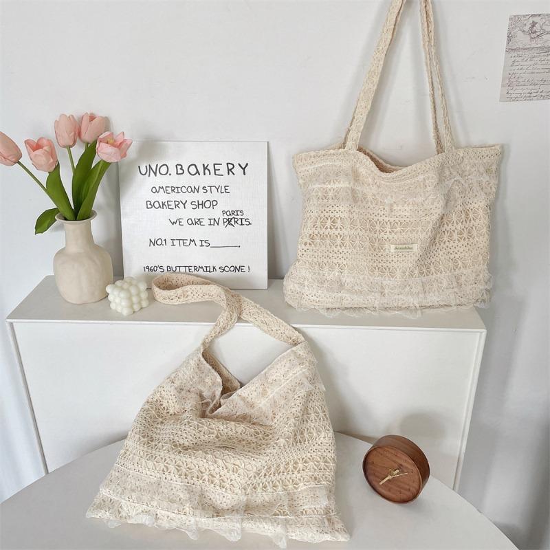 Summer leisure vacation shoulder bag fairy lace canvas bag large capacity tote bag hollow beach bag