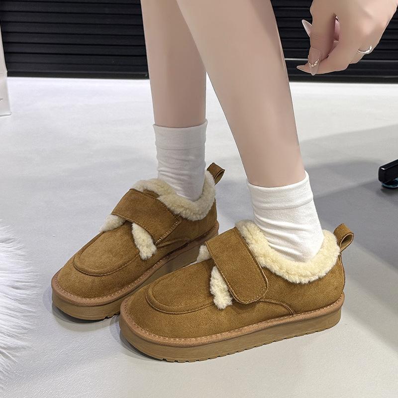 Women's fashion lightweight height-enhancing soft sole winter warm velcro fur one snow boots lined with velvet non-slip casual sports cotton boots