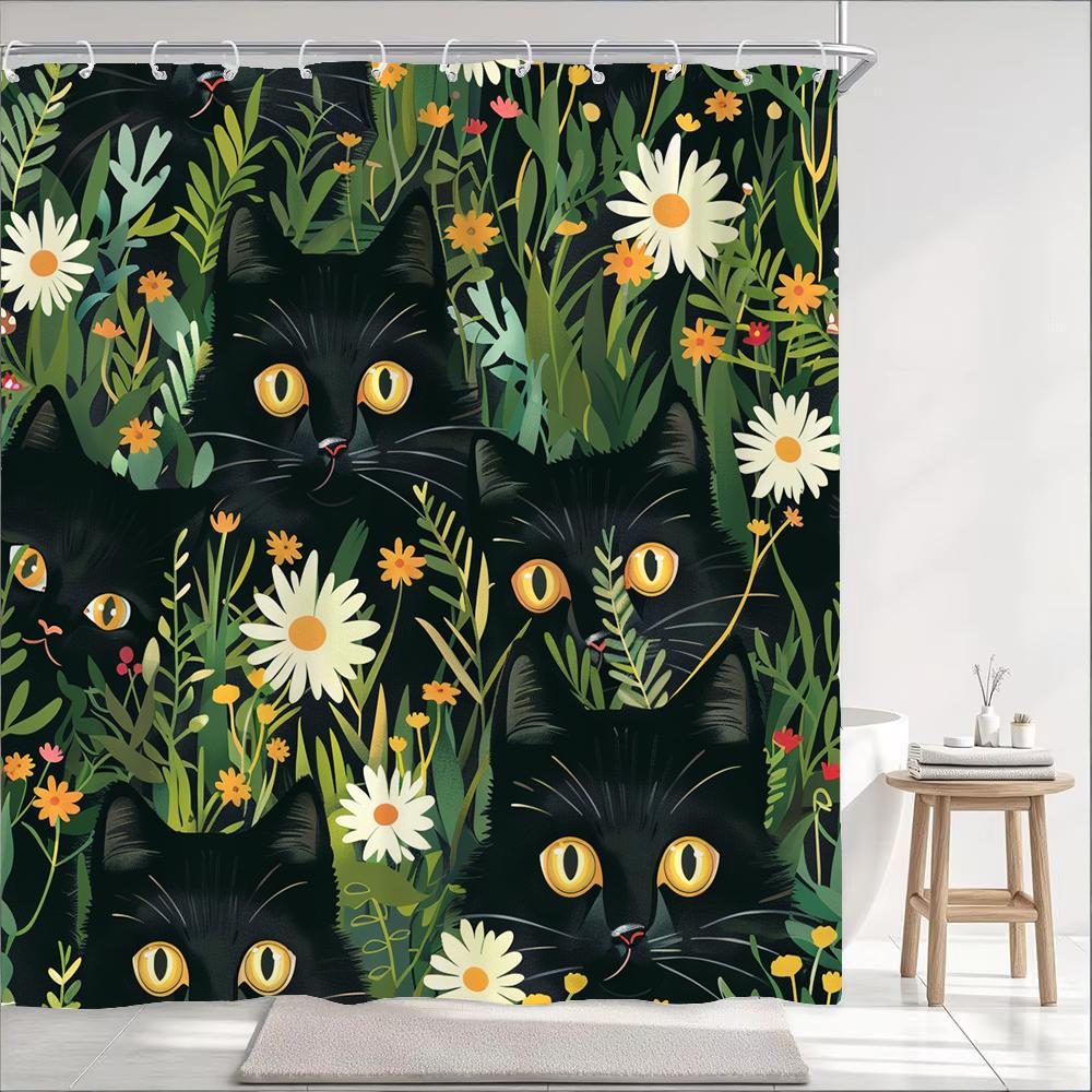 Funny And Creative Surfing Cat Shower Curtain, Bathroom Decorative Curtain, Printed Polyester Fabric Home Curtain With Hooks