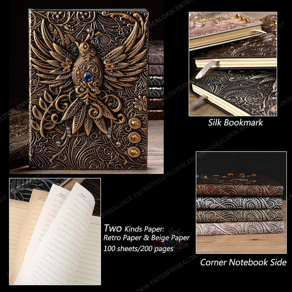 Superaura 3D Phoenix Bronze Dnd Vintage Leather Journal Writing Notebook With 200 Pages A5 Antique Handmade Diary