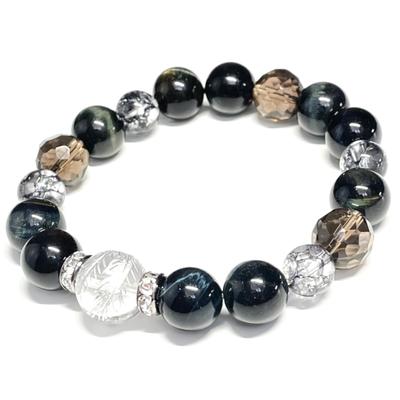 Power Stone Naturstein-Armband für Herren, Arbeitsauge, Suzaku, Silber, geschnitzte Kristall-Gebetsperlen, Lieferung mit Kordelzugbeutel mit Markennamen-Logo [BLESSING