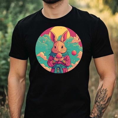 Mens Rabbit Anime Style Print Cotton 100% Cotton T-shirt Mens Tees Top Size XS To 5XL-