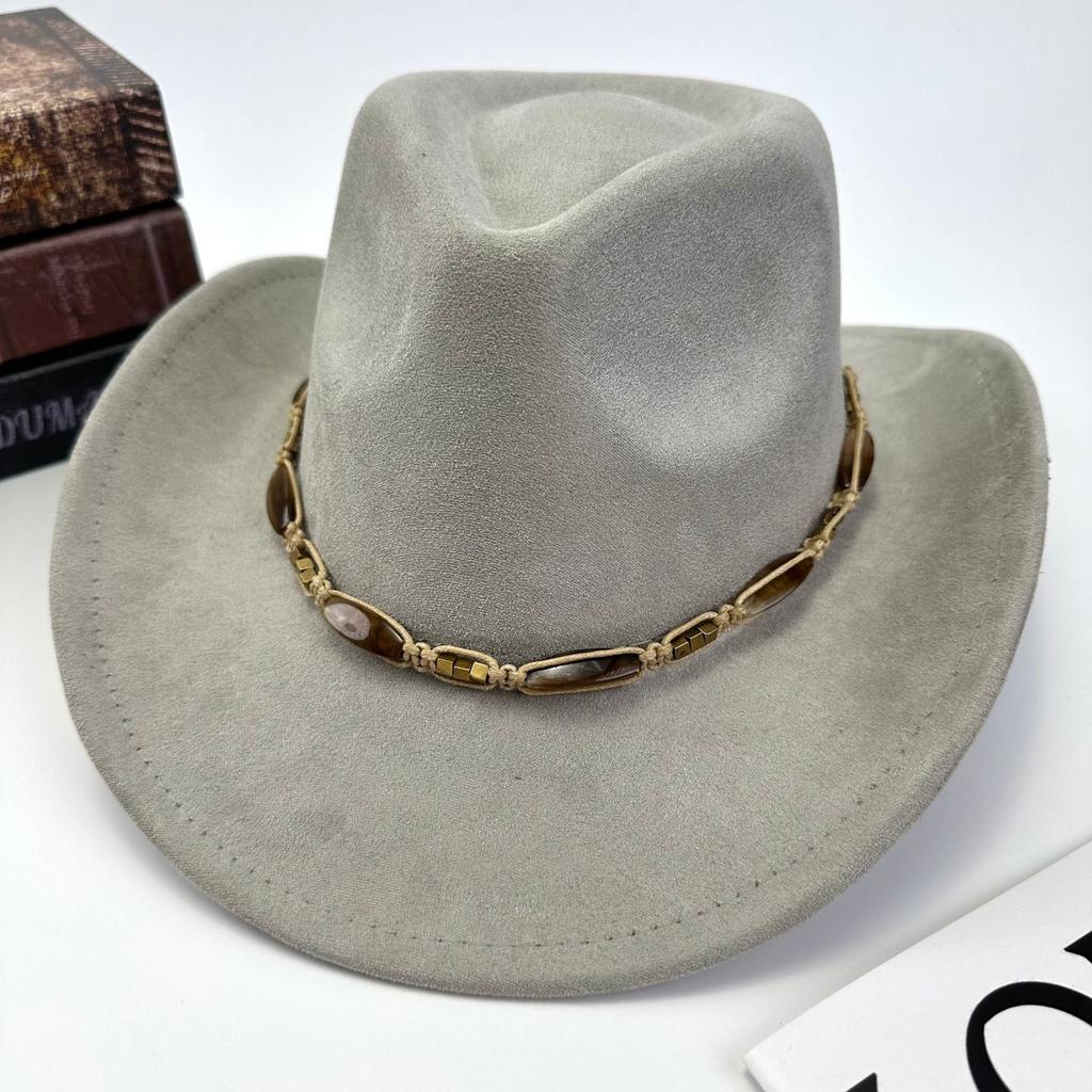 Western Cowboy Hat Women Woolen British Suede Accessories Peach Heart Top Hat Felt Hat