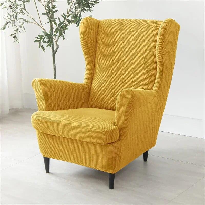 Solid Color Sloping King Back Chair Covers Elastic Polar Fleece Wing Chairs Cover with Seat Cushion Cover Furniture Protector