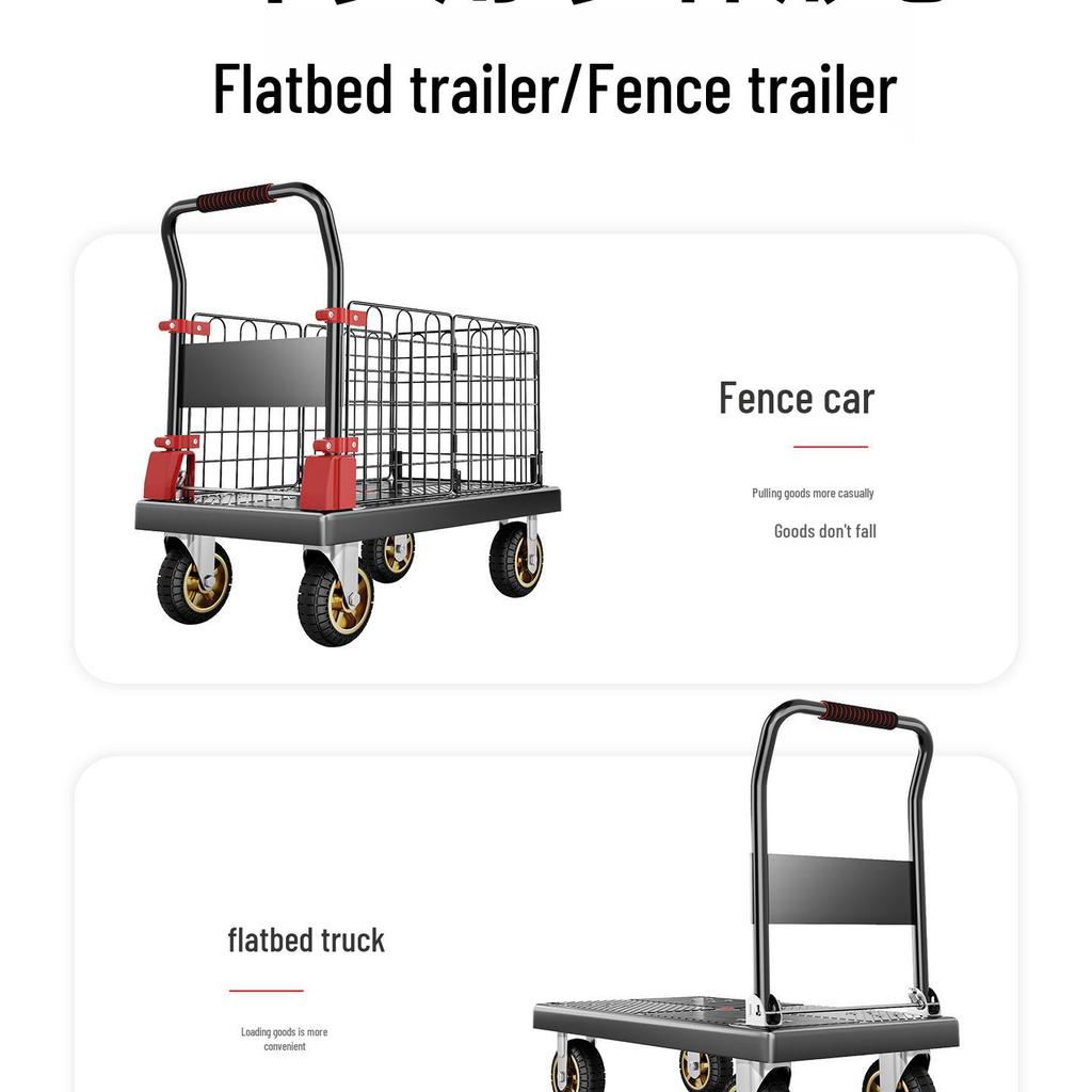Foldable Flatbed Handcart with Fence - Lightweight and Convenient for Moving