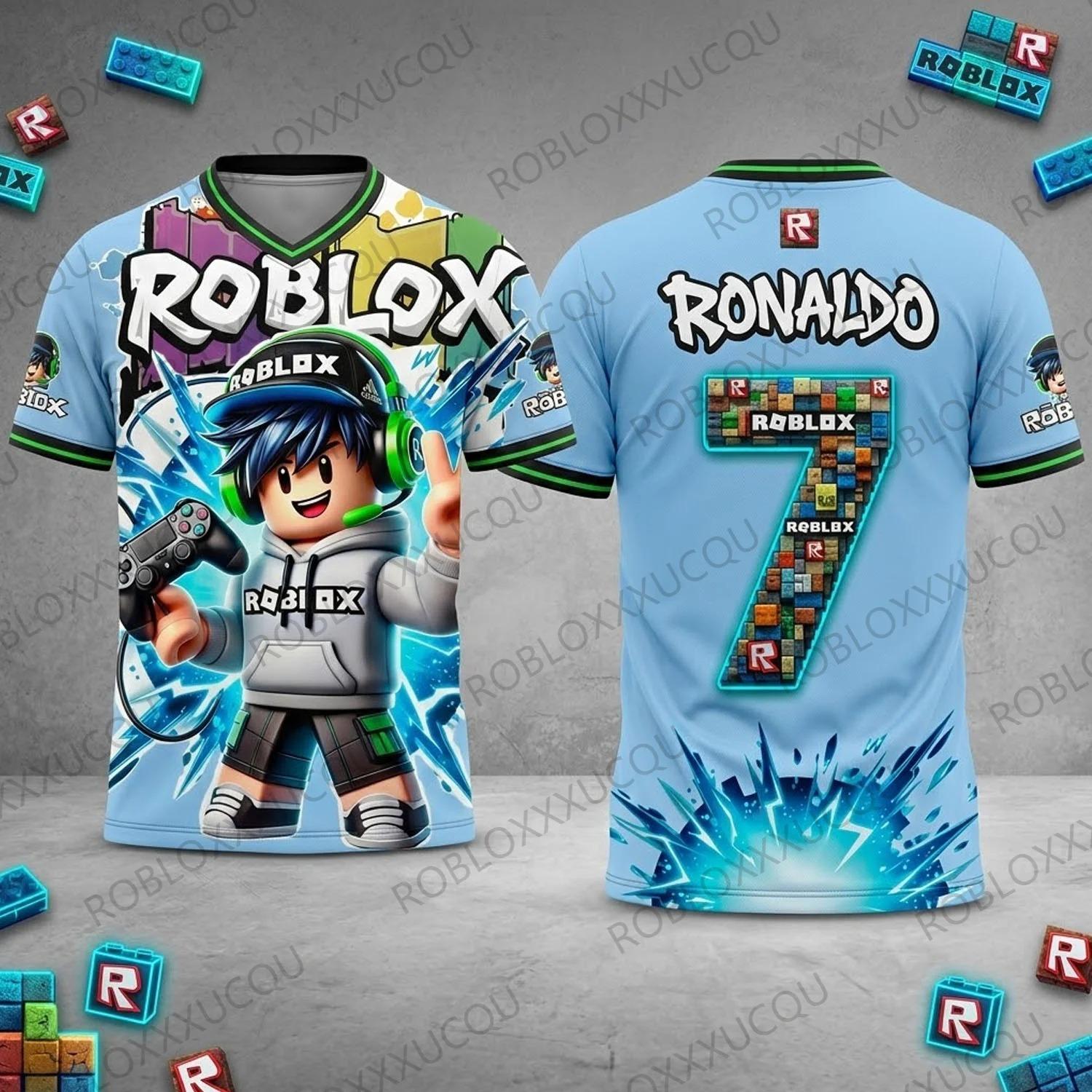 

3D Print Roblox Ronaldo Number 7 Football Jersey Short Sleeve T Shirt Gaming V Neck Top Summer Sportswear for Youth XXXL