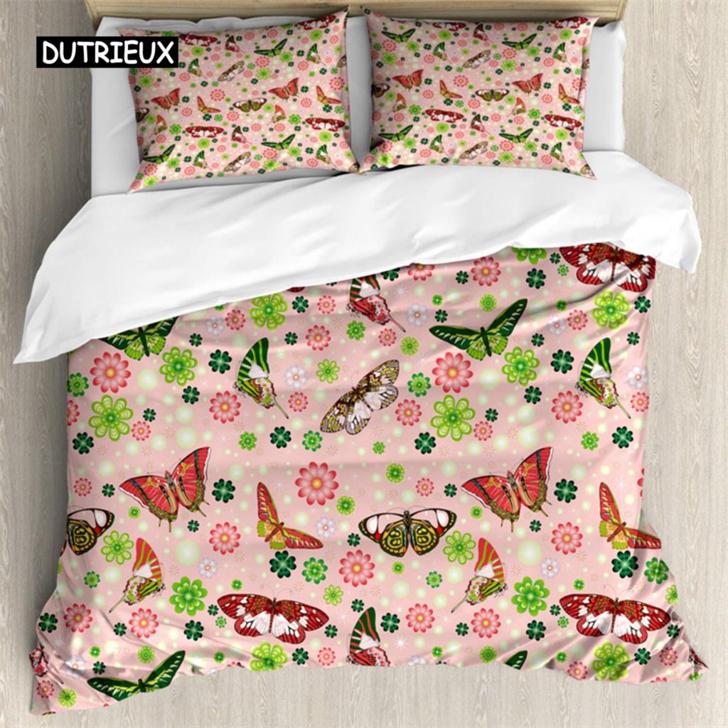 Butterfly Duvet Cover Romantic Spring Theme Bedding Set Colorful Flying Butterflies Quilt Cover Twin Full For Girls Teen Deocr