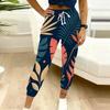 Women Plus Size Tropical Leaf Printed Drawstring Waist Cuffed Ankle Jogger Pants With Side Pockets