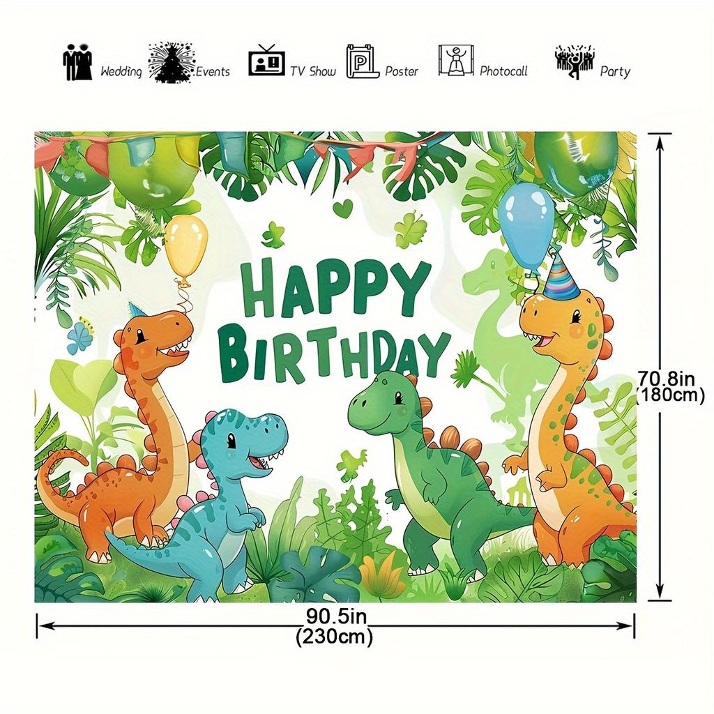 1 Birthday Banner of a Dinosaur and Balloon Letter Background - Large Birthday Celebration Sign, Polyester