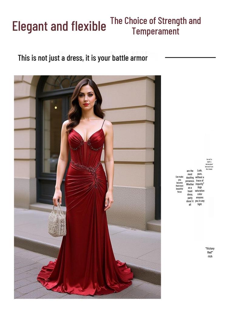 Red Luxurious Evening Gown for Socialite Banquets