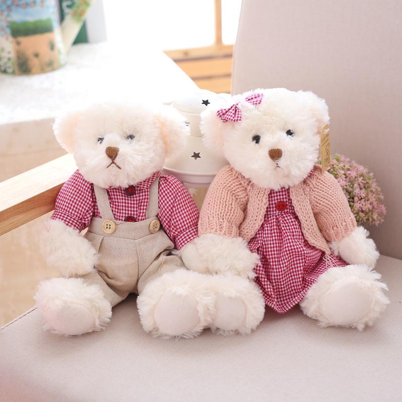 2 Pcs/lot 26cm Lovely Couple Teddy Bear With Cloth Plush Toys Dolls Stuffed Toy Kids Baby Children Girl Birthday Christmas Gift