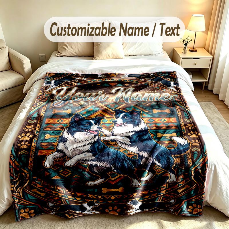 Dog Theme Soft Blanket Personalized Custom Name Text Print Warm Blanket Home Sofa Bedroom Decor