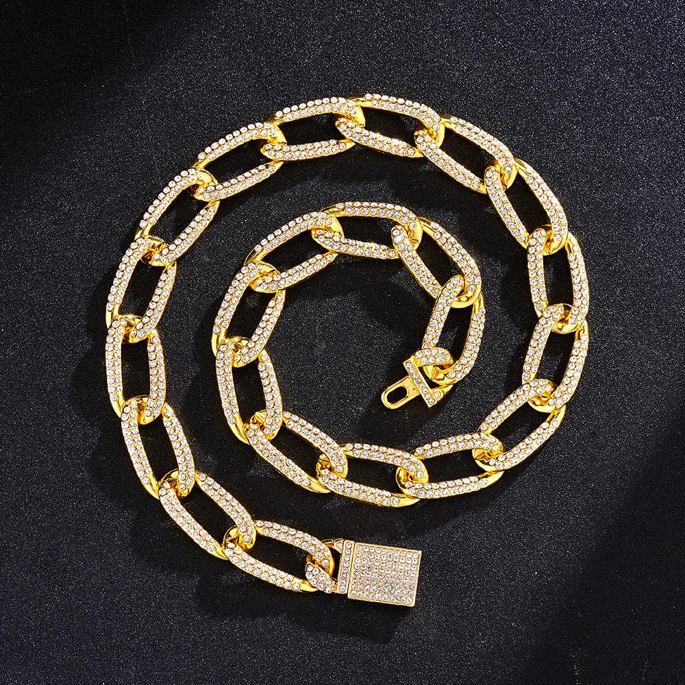European & American Hip Hop Infinity Cuban Chain Necklace & Bracelet: Trendy Unisex Design with Full Diamond Accents.
