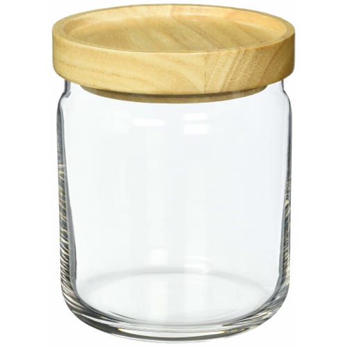 ADERIA Stack Stock M 680ml Glass Canister, Airtight Storage Container for Condiments, Coffee Beans, and More, Wooden Lid, M6255
